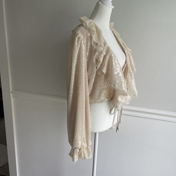 EN SIASON Sequin Crop Jacket Top Fairy Goddess Long Sleeve Mesh Romantic Med NEW - Picture 2 of 14